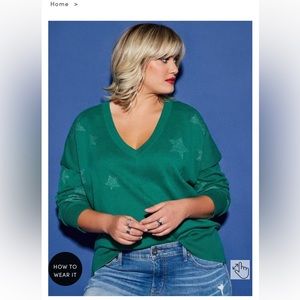 Torrid V neck sweater with metallic silver stars